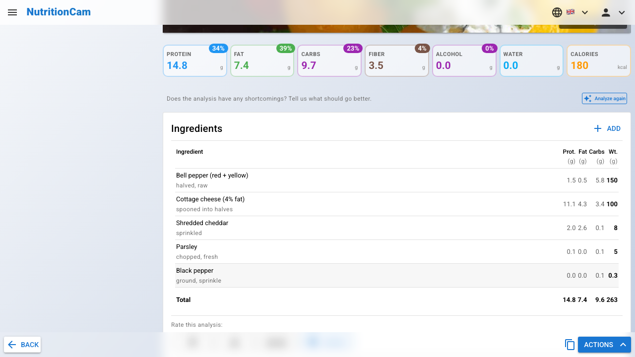 The ingredient list on Standard accounts is fully editable: add, search, and remove ingredients.